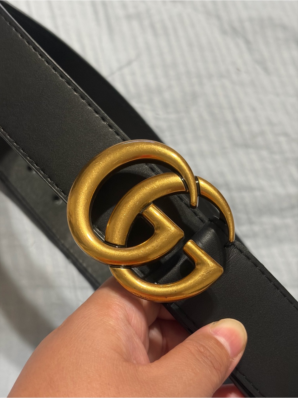 Gucci Black Leather Belt with Gold Double-G Buckle